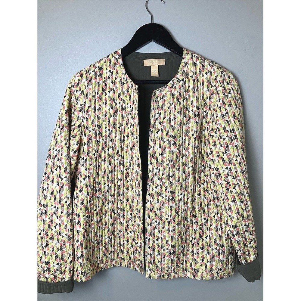 Kate Hill 100% Silk Geometric Print Jacket Women's Medium Lightweight Artistic